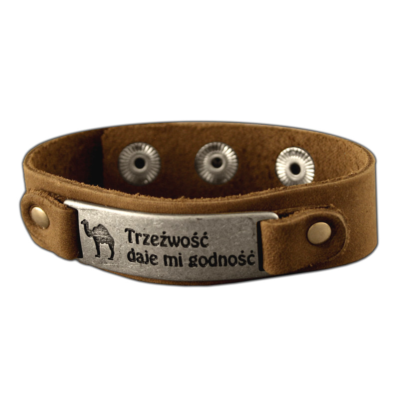 Skórzana bransoletka - Trzeźwość daje mi godność
