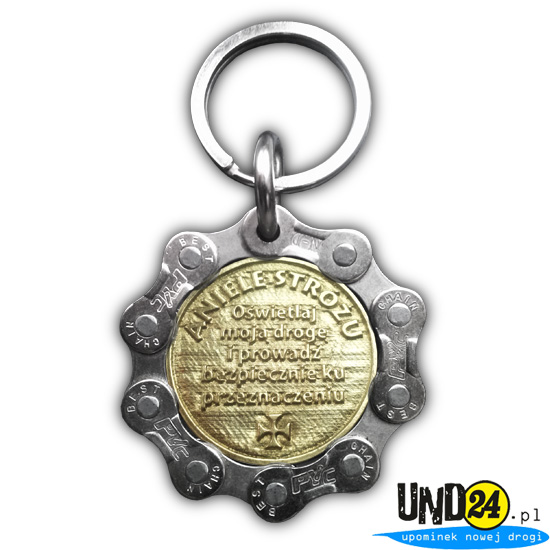 Designerski brelok - Medal Anioł Stróż z Błękitną Cyrkonią
