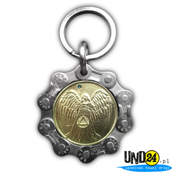 Designerski brelok - Medal Anioł Stróż z Błękitną Cyrkonią