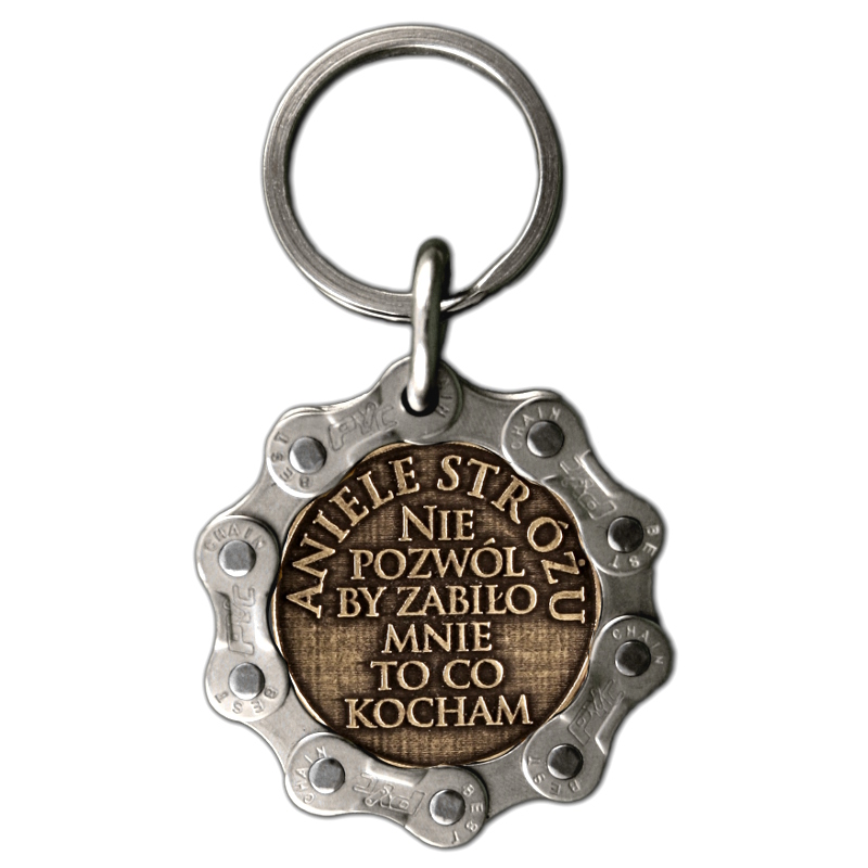  Designerski brelok - Medal Anioł Stróż z Błękitną Cyrkonią - Dla Motocyklistów 